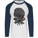 Crying Blood Skull Mens L/S Baseball T-Shirt White/Navy Blue
