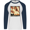 Capybara Comrade Mens L/S Baseball T-Shirt White/Navy Blue