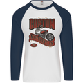 American Custom Motorcycles Biker Motorbike Mens L/S Baseball T-Shirt White/Navy Blue