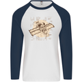 Flying Steampunk Dog Mens L/S Baseball T-Shirt White/Navy Blue