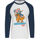 Amerisaurus T-Rex Dabbing Uncle Sam USA Mens L/S Baseball T-Shirt White/Navy Blue