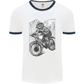 Downhill Mountain Biking DH Bike Cycling Mens Ringer T-Shirt White/Navy Blue