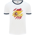 Torn Spain Flag Spanish Day Football Mens Ringer T-Shirt White/Navy Blue