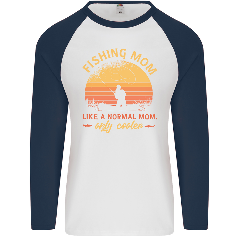 Fishing Mom Like a Normal but Cooler Mens L/S Baseball T-Shirt White/Navy Blue