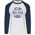 Just a Mom Who Loves Baseball Mens L/S Baseball T-Shirt White/Navy Blue