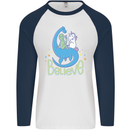 Believe in Dragons Unicorns Aliens Funny Mens L/S Baseball T-Shirt White/Navy Blue