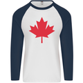 Canadian Flag Canada Maple Leaf Mens L/S Baseball T-Shirt White/Navy Blue