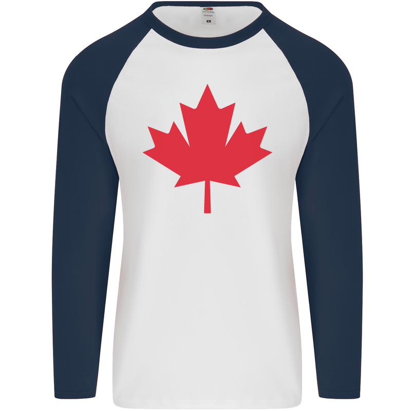 Canadian Flag Canada Maple Leaf Mens L/S Baseball T-Shirt White/Navy Blue