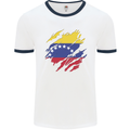 Torn Venezuela Flag Venezuelans Day Football Mens Ringer T-Shirt White/Navy Blue