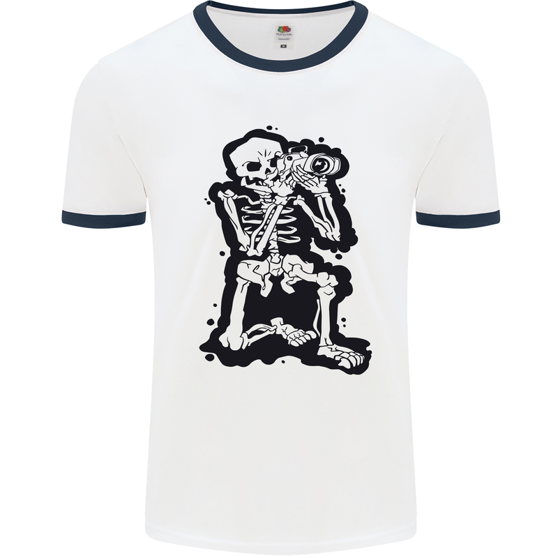 A Skeleton Photographer Photography Mens Ringer T-Shirt White/Navy Blue