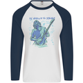 My World Is Six Strings Guitar Rock Music Mens L/S Baseball T-Shirt White/Navy Blue