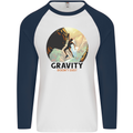 Rock Climbing Gravity Doesnt Exist Climber Mens L/S Baseball T-Shirt White/Navy Blue