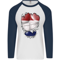 Gym The Dutch Flag Ripped Muscles Holland Mens L/S Baseball T-Shirt White/Navy Blue