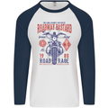 Roadway Bastard Motorcycle Biker Motorbike Mens L/S Baseball T-Shirt White/Navy Blue