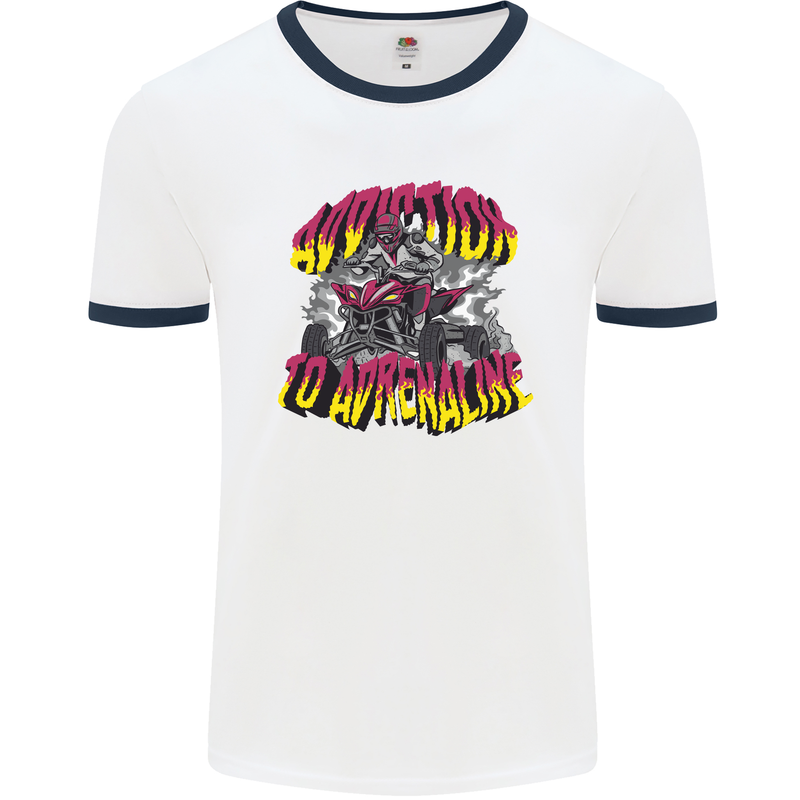 Quad Biking Adrenaline Off Road ATV Biker Mens Ringer T-Shirt White/Navy Blue