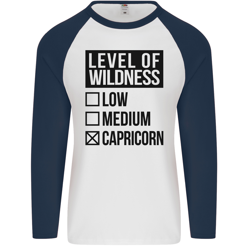 Levels of Wildness Capricorn Mens L/S Baseball T-Shirt White/Navy Blue