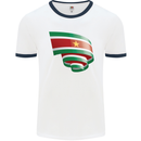 Curled Suriname Flag Suriname Day Football Mens Ringer T-Shirt White/Navy Blue