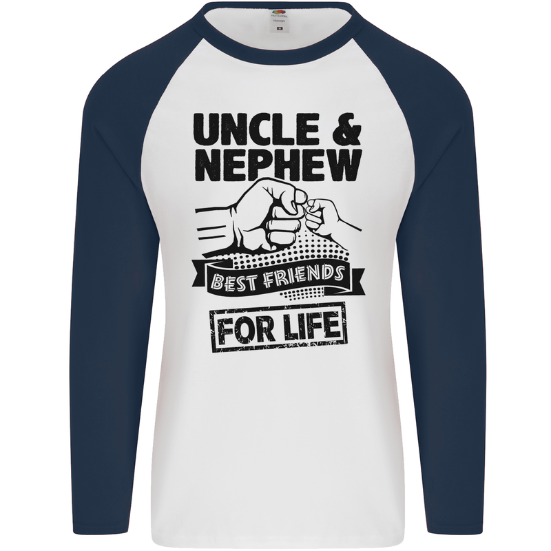 Uncle & Nephew Best Friends Uncle's Day Mens L/S Baseball T-Shirt White/Navy Blue