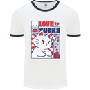 Cat Love Sucks Anti Valentines Singles Day Mens Ringer T-Shirt White/Navy Blue