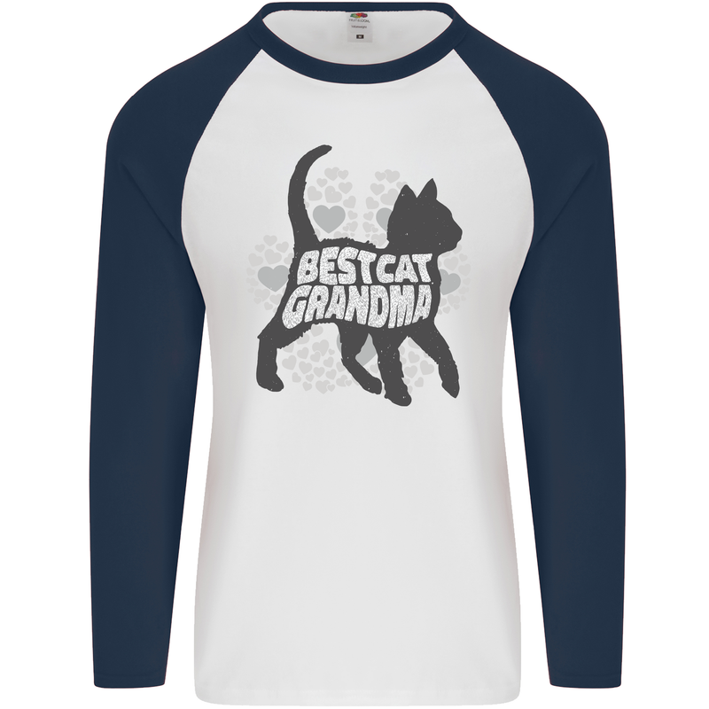 Best Cat Grandma Mens L/S Baseball T-Shirt White/Navy Blue