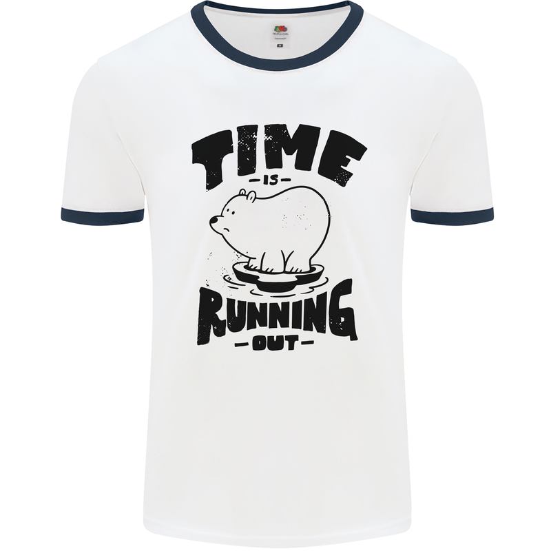 Time Running Out Climate Change Mens Ringer T-Shirt White/Navy Blue