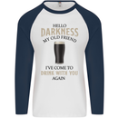 Hellow Darkness My Old Friend Funny Alcohol Mens L/S Baseball T-Shirt White/Navy Blue
