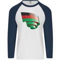 Curled Malawi Flag Malawian Day Football Mens L/S Baseball T-Shirt White/Navy Blue