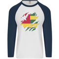 Torn Togo Flag Togolese Day Football Mens L/S Baseball T-Shirt White/Navy Blue