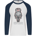 Work Hard Train Harder Training Top Workout Mens L/S Baseball T-Shirt White/Navy Blue