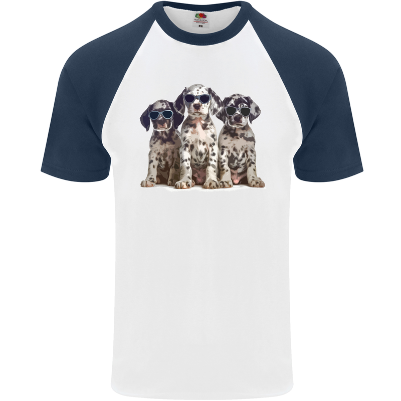 3 Cool Dalmatian Puppy's Dogs Mens S/S Baseball T-Shirt White/Navy Blue