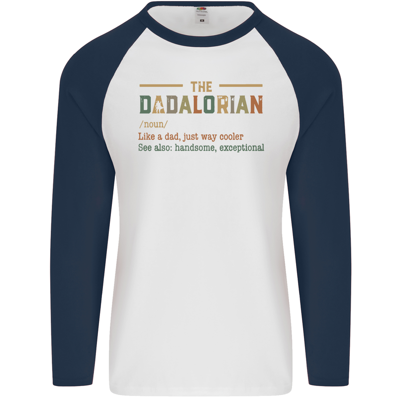 Fathers Day Dadalorian Funny Dad Daddy Mens L/S Baseball T-Shirt White/Navy Blue