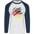 Torn Mozambique Flag Mozambican Day Football Mens L/S Baseball T-Shirt White/Navy Blue