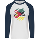 Torn Mozambique Flag Mozambican Day Football Mens L/S Baseball T-Shirt White/Navy Blue