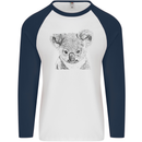 Koala Bear Sketch Ecology Environment Mens L/S Baseball T-Shirt White/Navy Blue