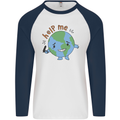 Help Me Climate Change Environment Mens L/S Baseball T-Shirt White/Navy Blue