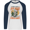 Dead Inside at Christmas Xmas Skull Mens L/S Baseball T-Shirt White/Navy Blue