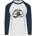 Viking Skull & Sword Thor Valhalla Mens L/S Baseball T-Shirt White/Navy Blue