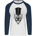 Skull With a Sword Gothic Heavy Metal Rock Mens L/S Baseball T-Shirt White/Navy Blue