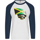 Curled Jamaican Flag Jamaica Day Football Mens L/S Baseball T-Shirt White/Navy Blue