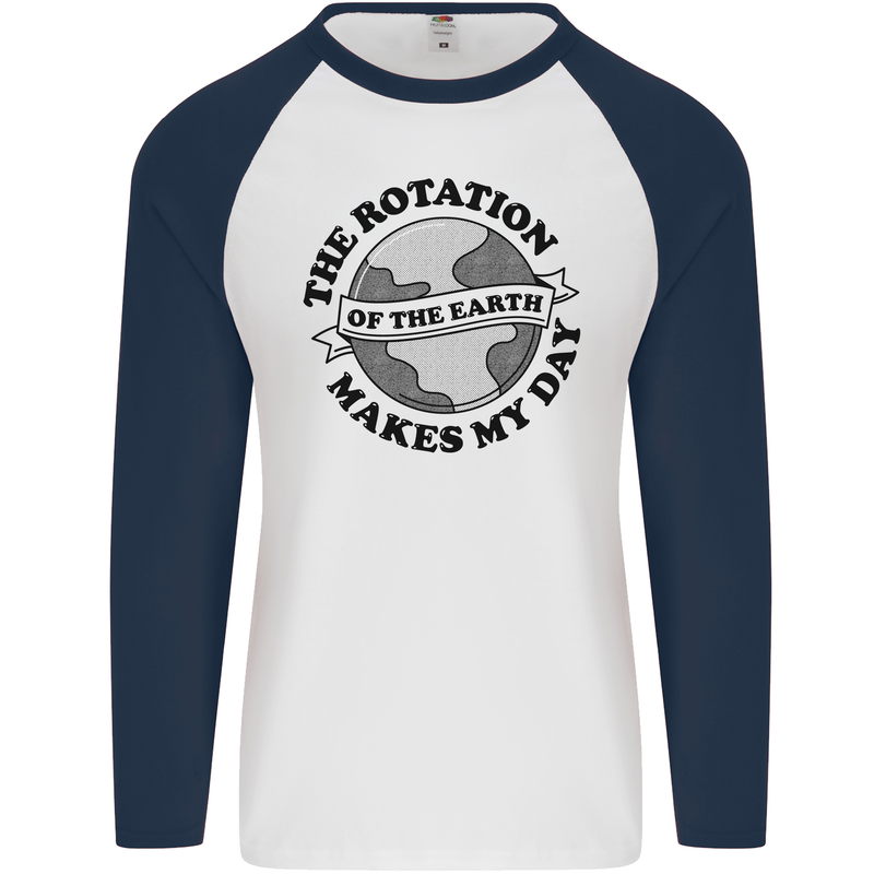 Earth Rotation Astronomy Planets Universe Mens L/S Baseball T-Shirt White/Navy Blue