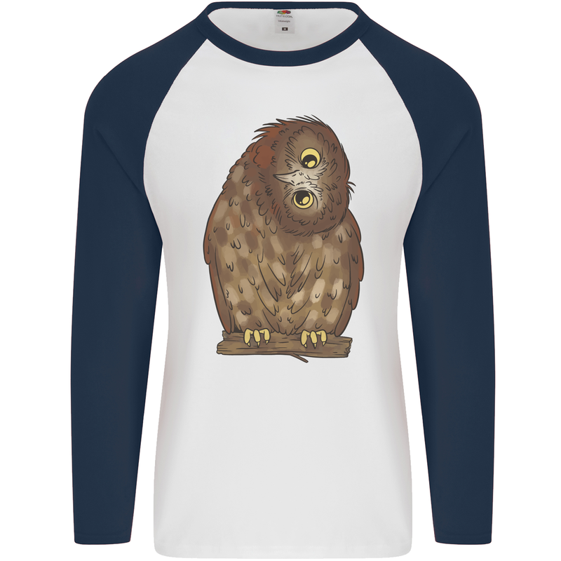 A Funny Owl Mens L/S Baseball T-Shirt White/Navy Blue