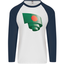 Curled Bangladesh Flag Bangladeshi Day Football Mens L/S Baseball T-Shirt White/Navy Blue