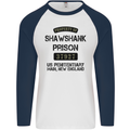 Property of Shawshank Prison Movie 90's Mens L/S Baseball T-Shirt White/Navy Blue