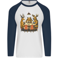 Animals Funny Wildlife Poker Game Cards Mens L/S Baseball T-Shirt White/Navy Blue