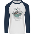 Skilful Sailor Kraken Sailing Cthulhu Mens L/S Baseball T-Shirt White/Navy Blue