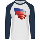 Curled Haiti Flag Haitian Day Football Mens L/S Baseball T-Shirt White/Navy Blue