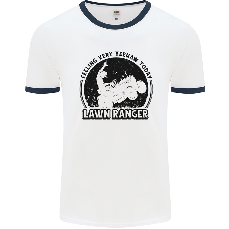 Lawn Ranger Funny Gardening Gardener Grass Mens Ringer T-Shirt White/Navy Blue