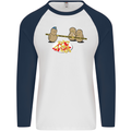 Potato Murder Funny Food BBQ Chef Mens L/S Baseball T-Shirt White/Navy Blue