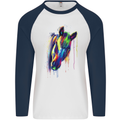 Watercolour Horse Mens L/S Baseball T-Shirt White/Navy Blue