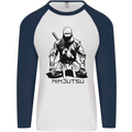 Ninjitsu A Ninja MMA Mixed Martial Arts Mens L/S Baseball T-Shirt White/Navy Blue